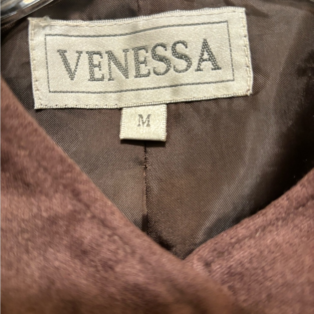 Venessa Skirt Set with Long Sleeves and Stand Collar Women's Size M Dark Brown - Picture 10 of 15